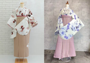白地の二尺袖にくすみカラーの袴を合わせた卒業袴のコーディネート