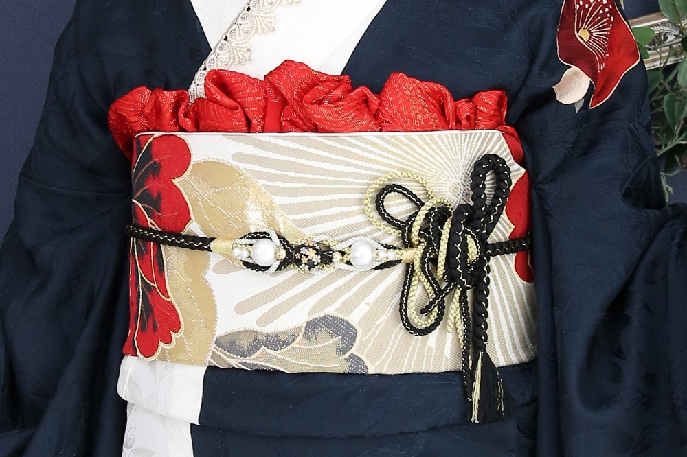 振袖の帯締めのくしゅくしゅ・フリル結び