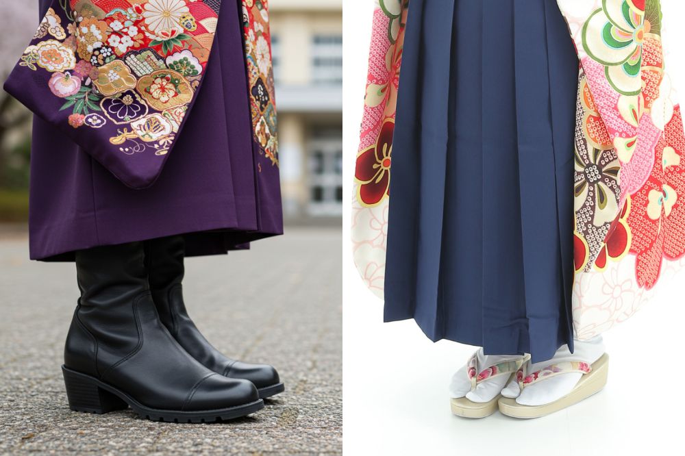 卒業式にブーツと草履を合わせた画像