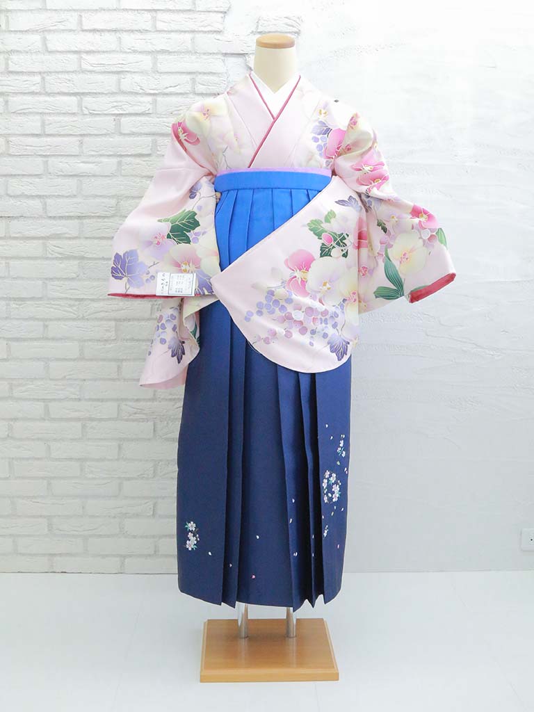 着物：薄ピンク蘭 ／袴：青ぼかしA刺繍 